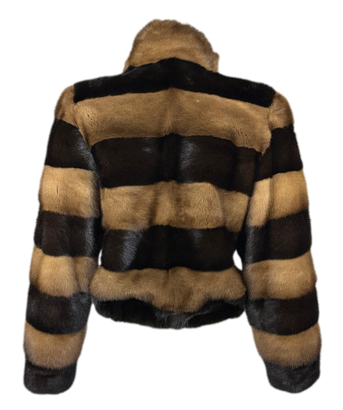 F/W 2001 Fausto Puglisi Runway Striped Mink Fur Choker Collar Short Fur Coat Jacket
