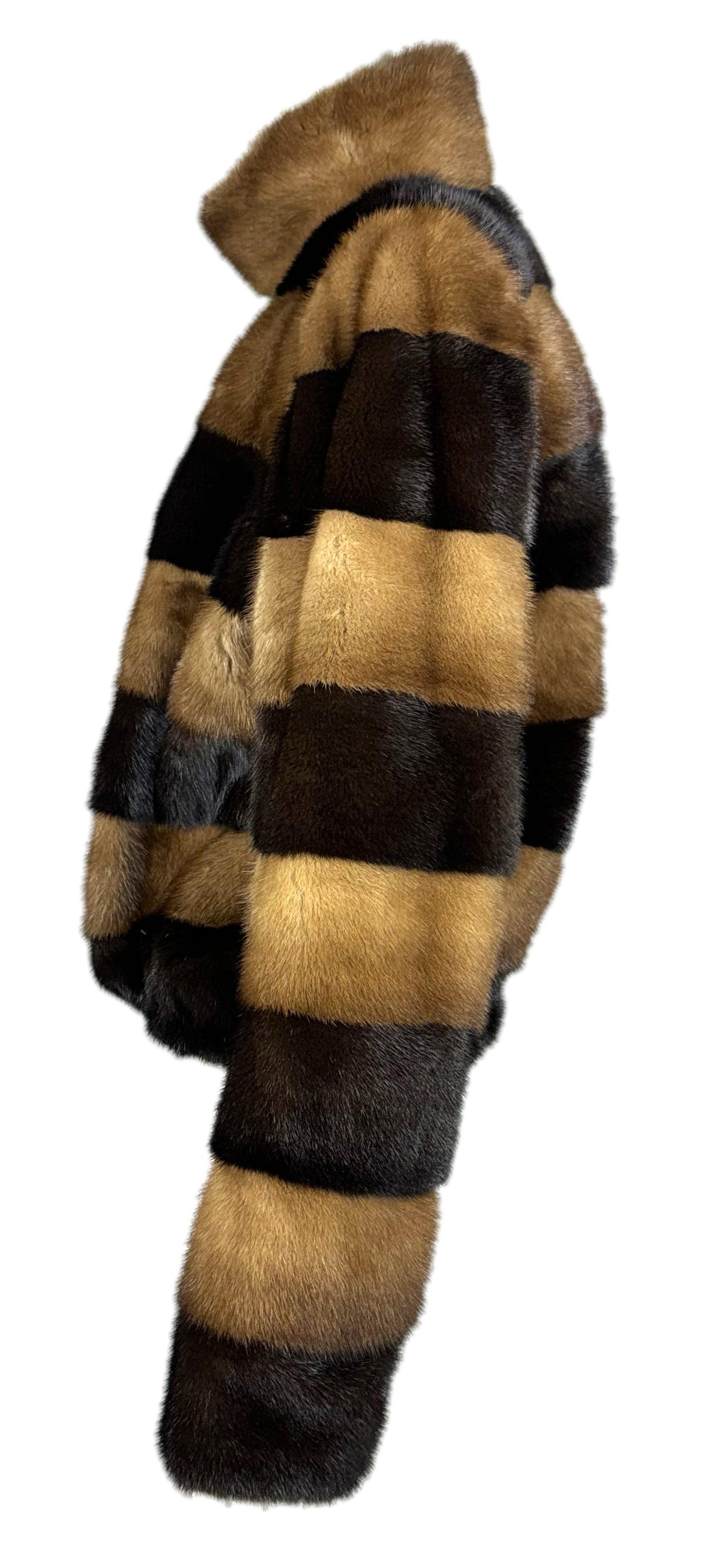 F/W 2001 Fausto Puglisi Runway Striped Mink Fur Choker Collar Short Fur Coat Jacket