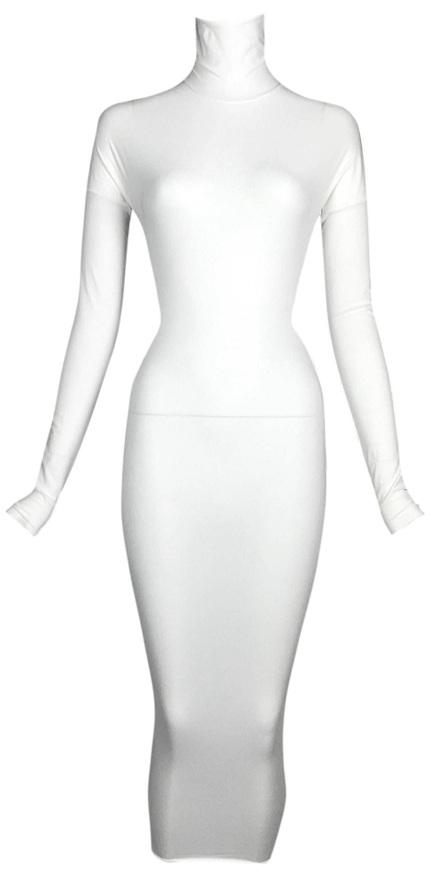 2001 Gucci by Tom Ford Sheer White Nylon Bodystocking Maxi Wiggle Dress