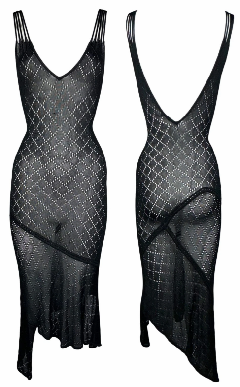 S/S 2001 Christian Dior by John Galliano Sheer Black Knit Asymmetrical Dress