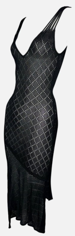 S/S 2001 Christian Dior by John Galliano Sheer Black Knit Asymmetrical Dress