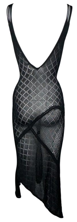 S/S 2001 Christian Dior by John Galliano Sheer Black Knit Asymmetrical Dress