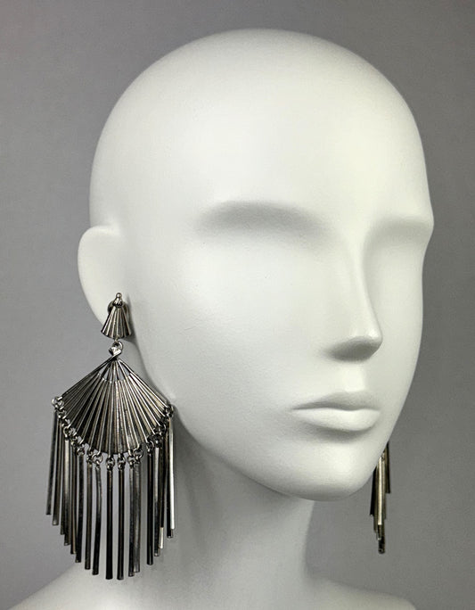 S/S 2001 Christian Dior Haute Couture by John Galliano Runway Large Silver Fan Earrings