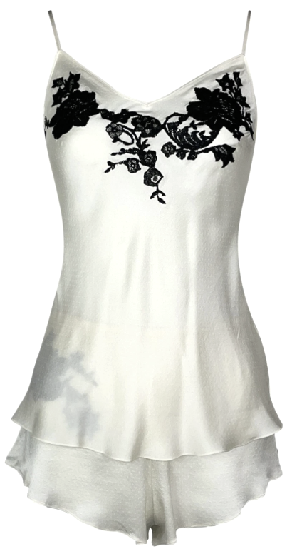 S/S 2001 Christian Dior by John Galliano Ivory Silk Black Lace Cami & Shorts Set