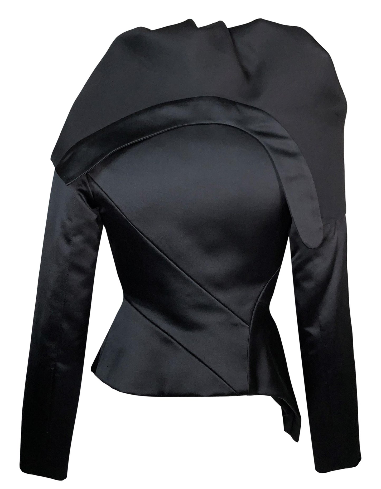 S/S 2001 Christian Dior by John Galliano Haute Couture Avant Garde Black Satin Off Shoulder Asymmetrical Jacket