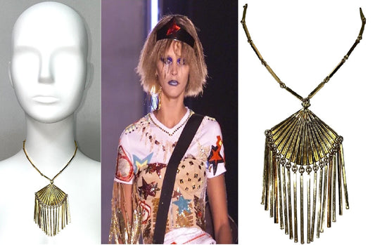 S/S 2001 Christian Dior by John Galliano Haute Couture Large Gold Japanese Fan Necklace
