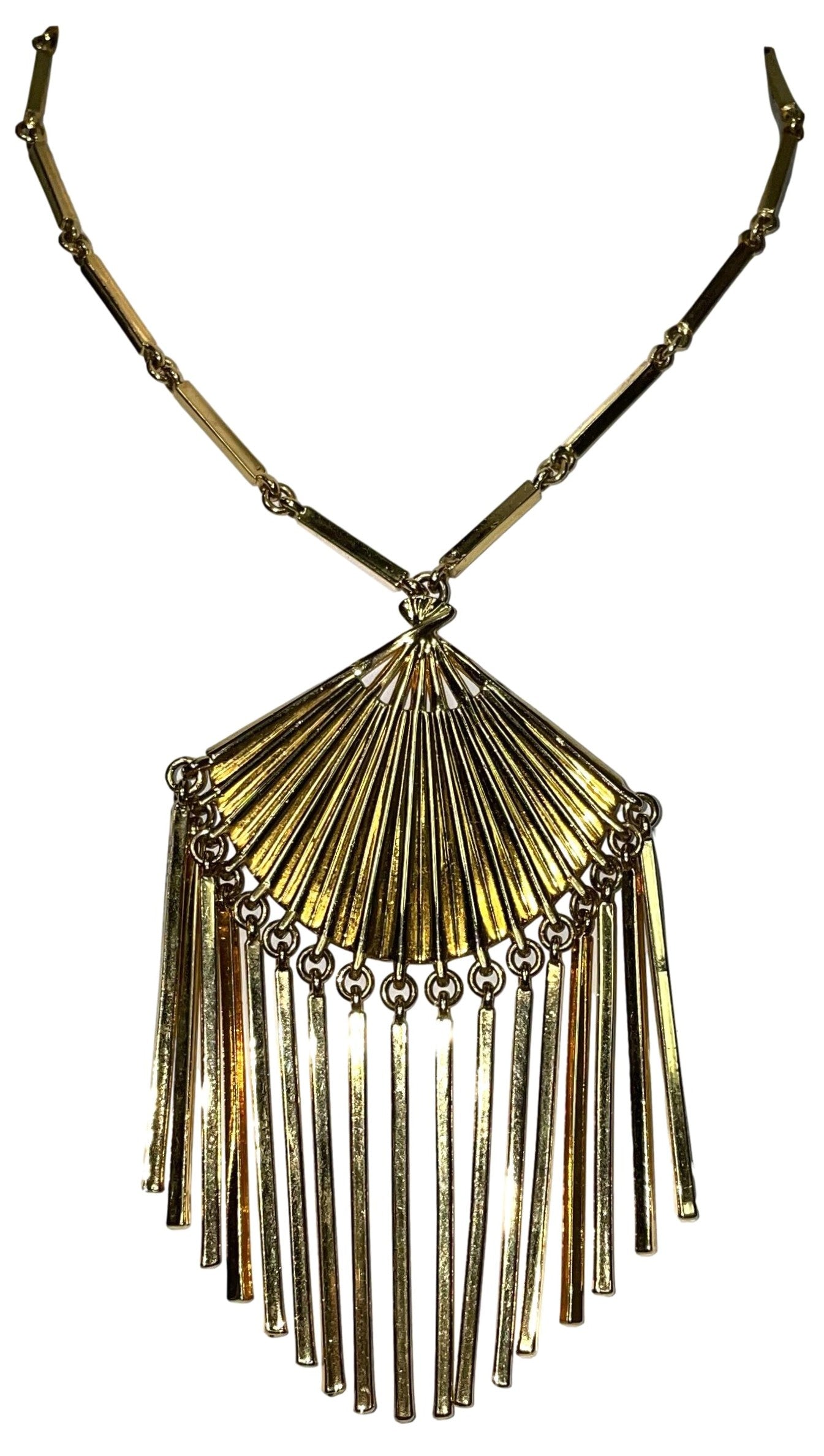 S/S 2001 Christian Dior by John Galliano Haute Couture Large Gold Japanese Fan Necklace
