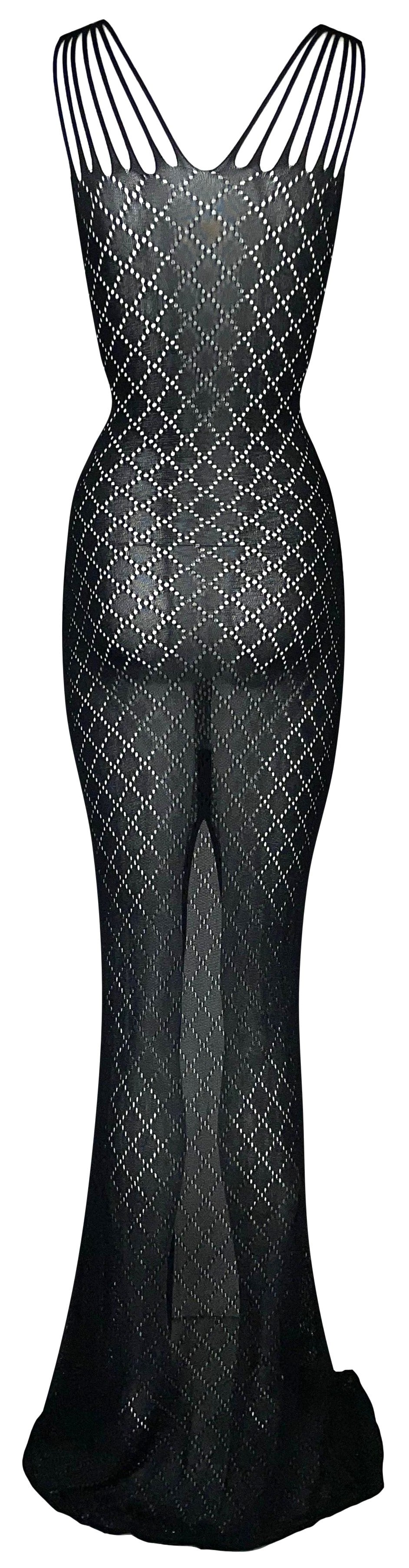 S/S 2001 Christian Dior by John Galliano Sheer Black Knit Bodycon Extra Long Maxi Dress