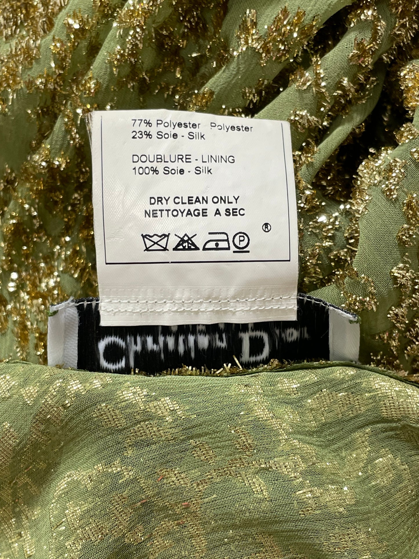 S/S 2001 Christian Dior by John Galliano Green & Gold Sheer Silk High Zipper Slit Gold Snakeskin Maxi Dress