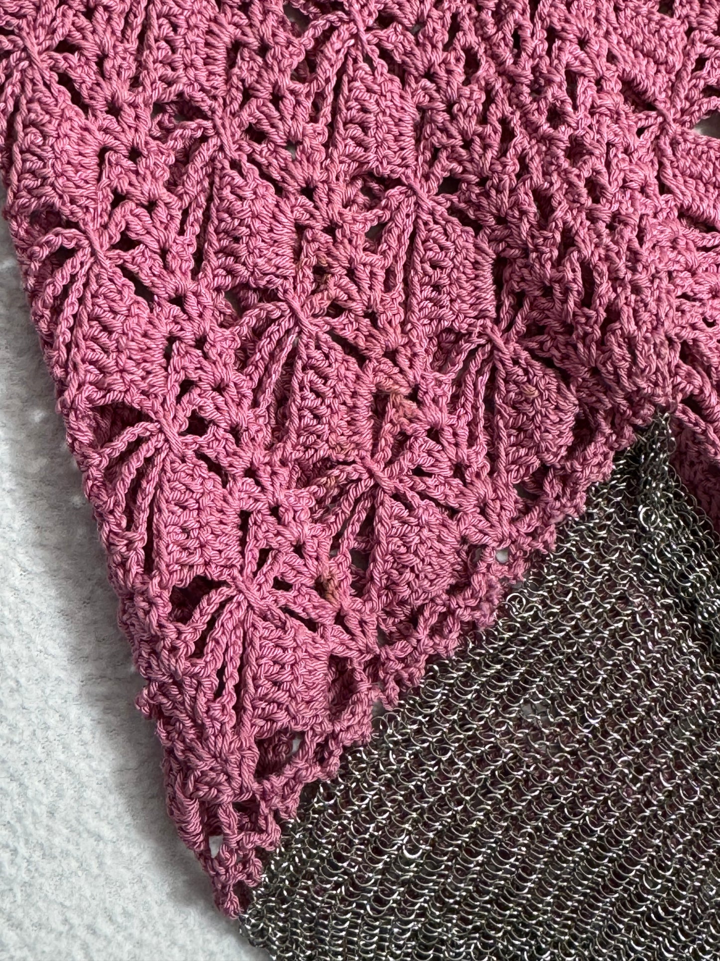 S/S 2001 Christian Dior by John Galliano Sheer Pink Knit Chainmail Asymmetrical Mini Dress