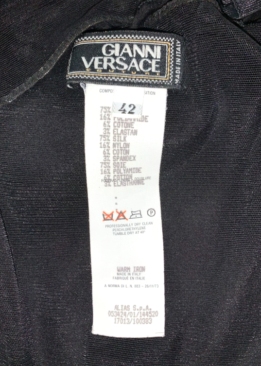 S/S 2001 Gianni Versace 1970's Style Plunging Sheer Black Silk Wrap Bodysuit Mini Dress