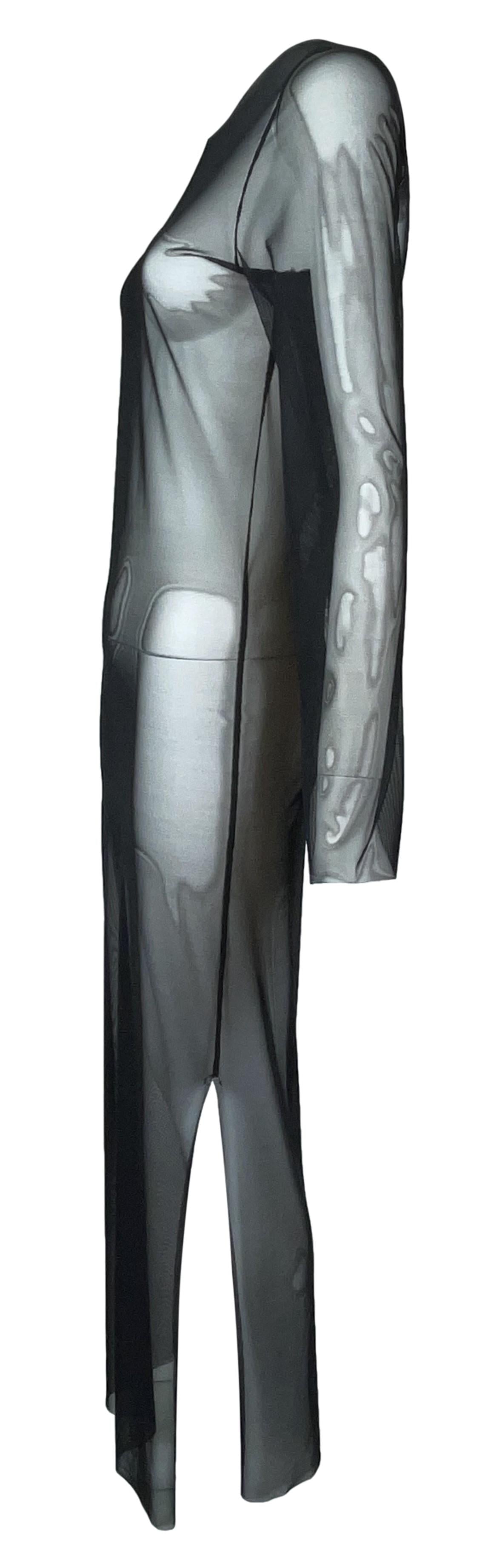 S/S 2001 Gucci by Tom Ford Sheer Black Stretch Mesh L/S Maxi Dress