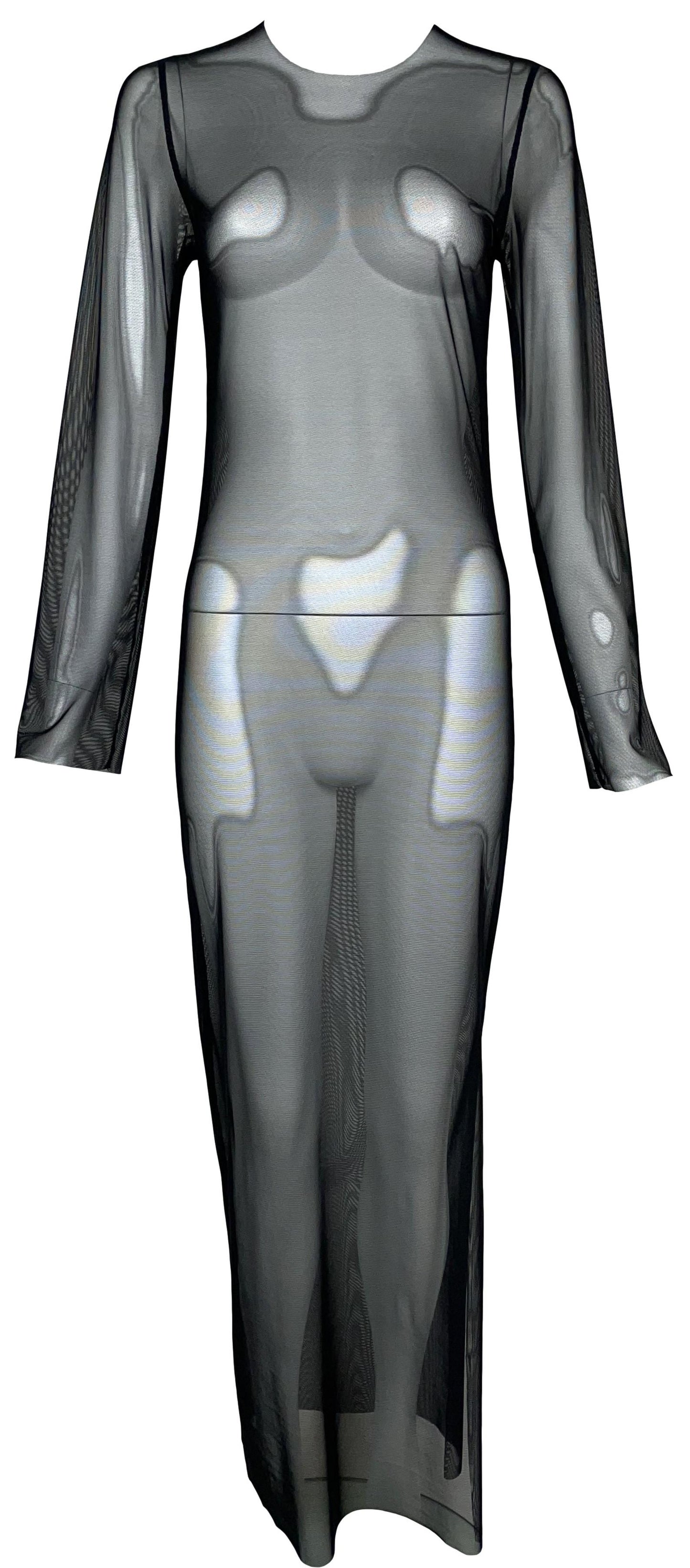 S/S 2001 Gucci by Tom Ford Sheer Black Stretch Mesh L/S Maxi Dress
