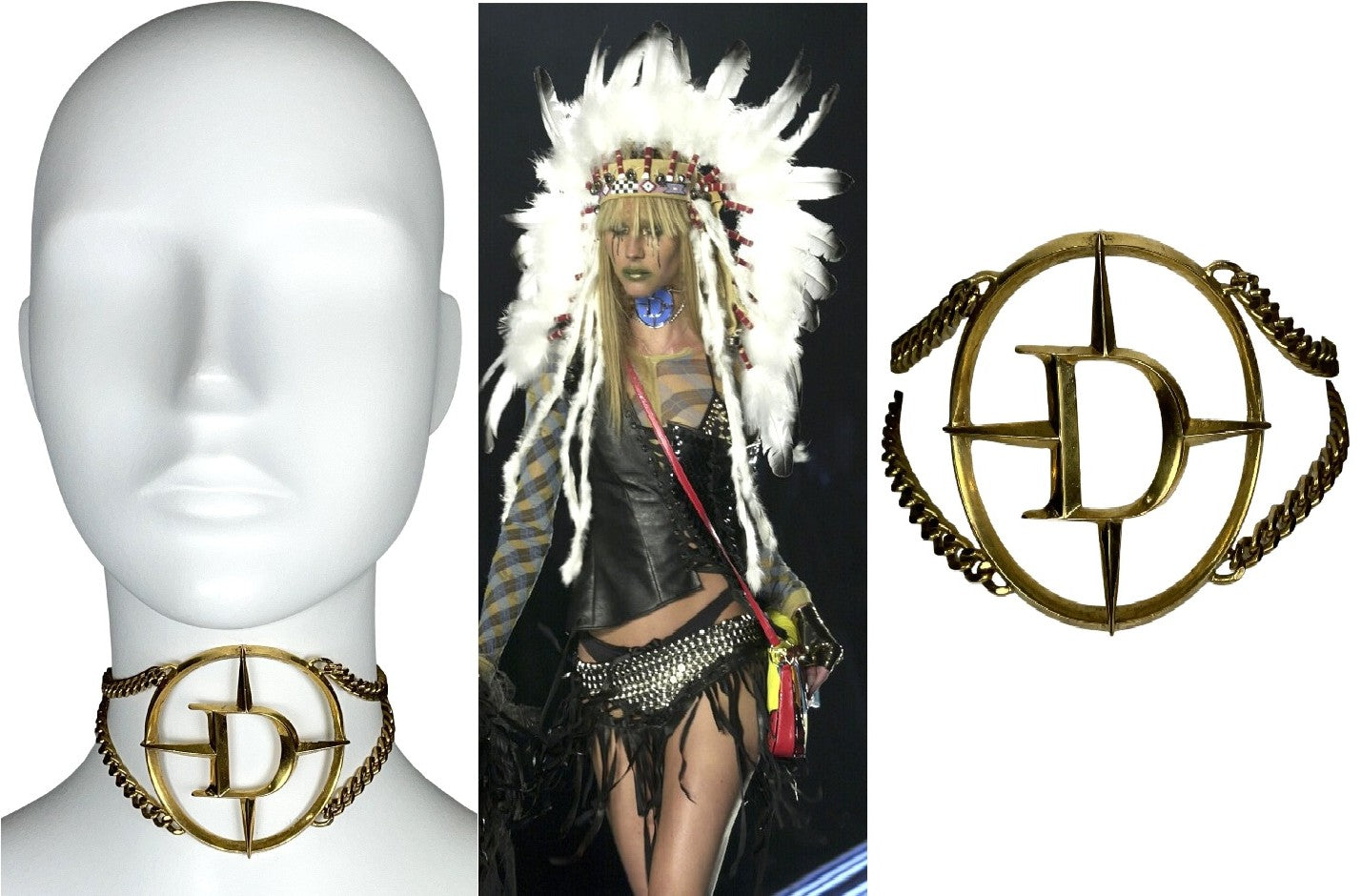 S/S 2001 Christian Dior by John Galliano Haute Couture Runway Huge Gold Mercedes Logo Choker Necklace