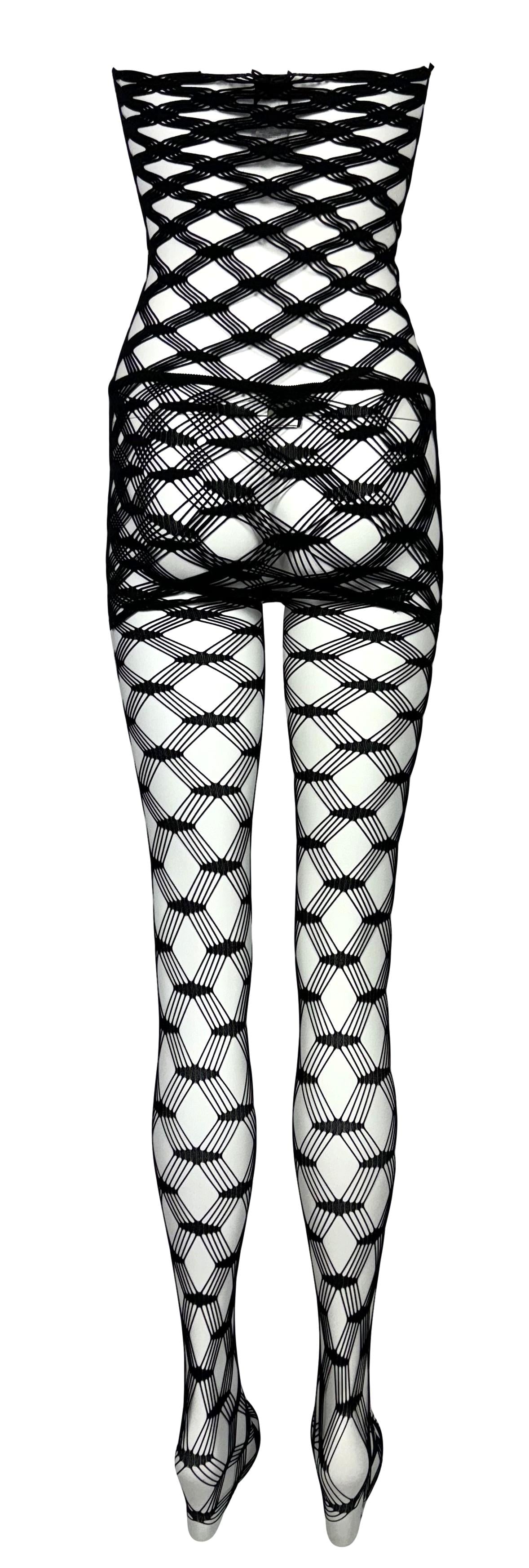 S/S 2001 Jean Paul Gaultier Sheer Black Fishnet Mini Dress & Leggings Set