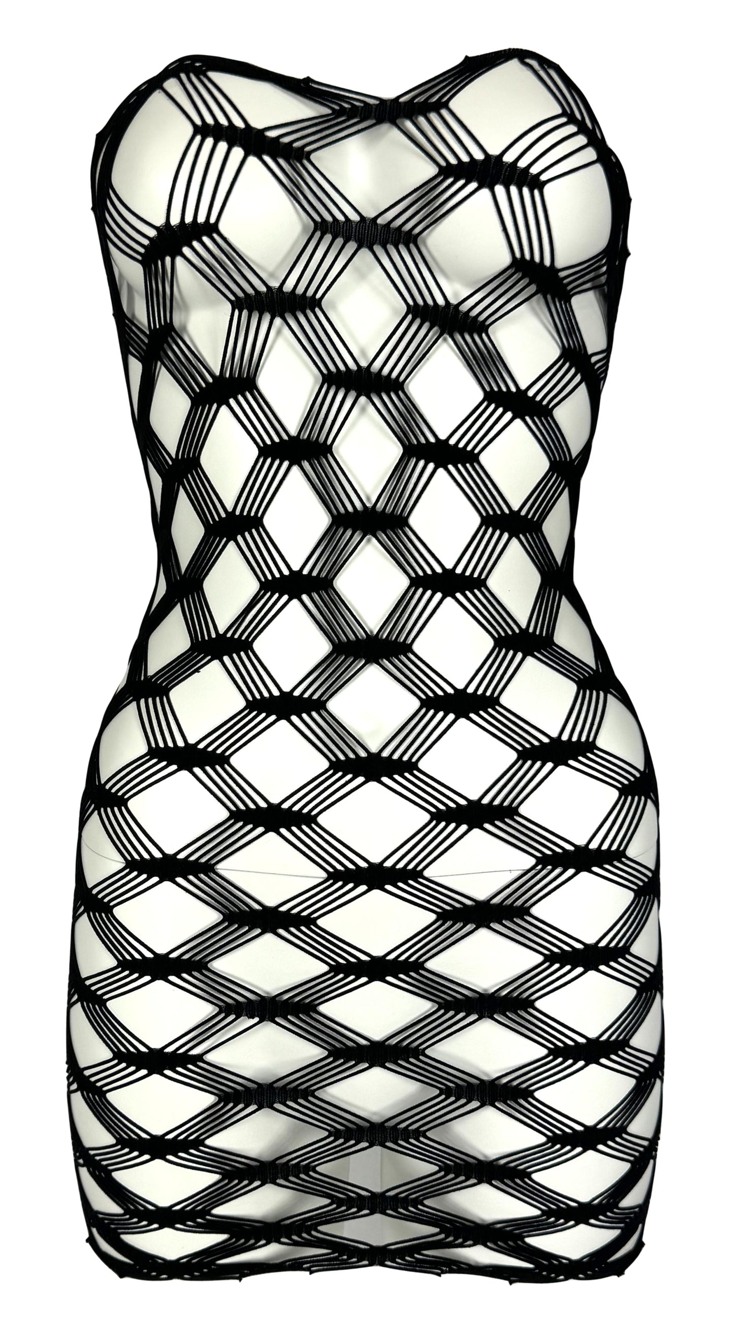 S/S 2001 Jean Paul Gaultier Sheer Black Fishnet Mini Dress & Leggings Set