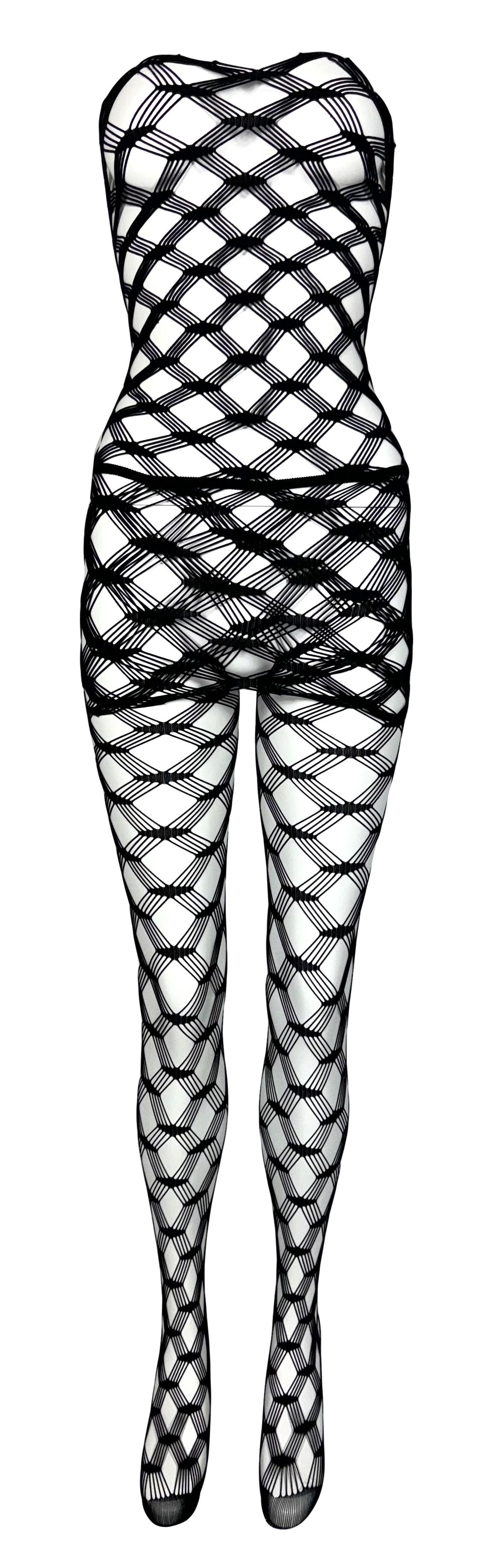 S/S 2001 Jean Paul Gaultier Sheer Black Fishnet Mini Dress & Leggings Set