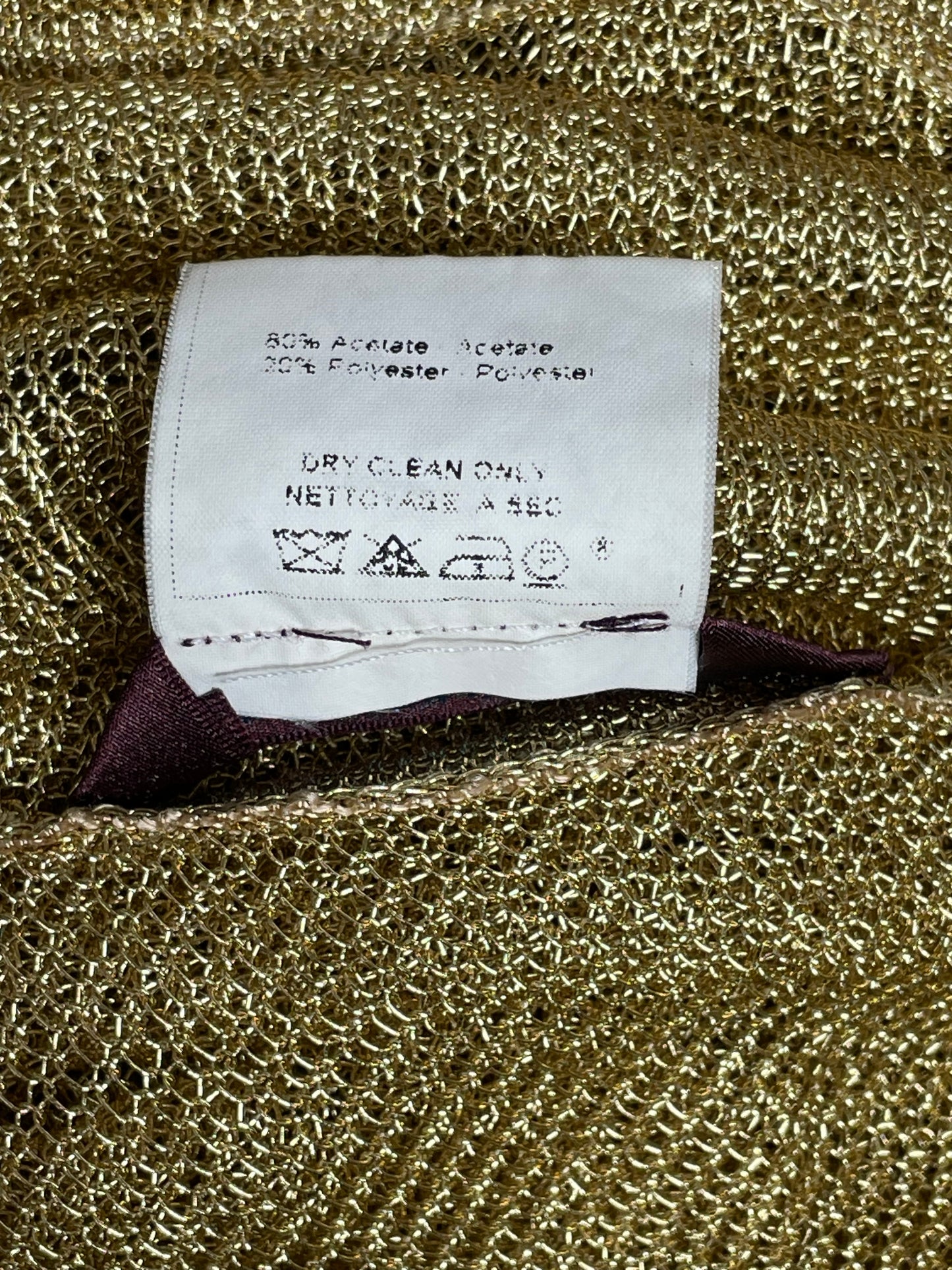 S/S 2001 John Galliano Sheer Gold Knit Faux Chainmail Asymmetrical Bodycon Dress