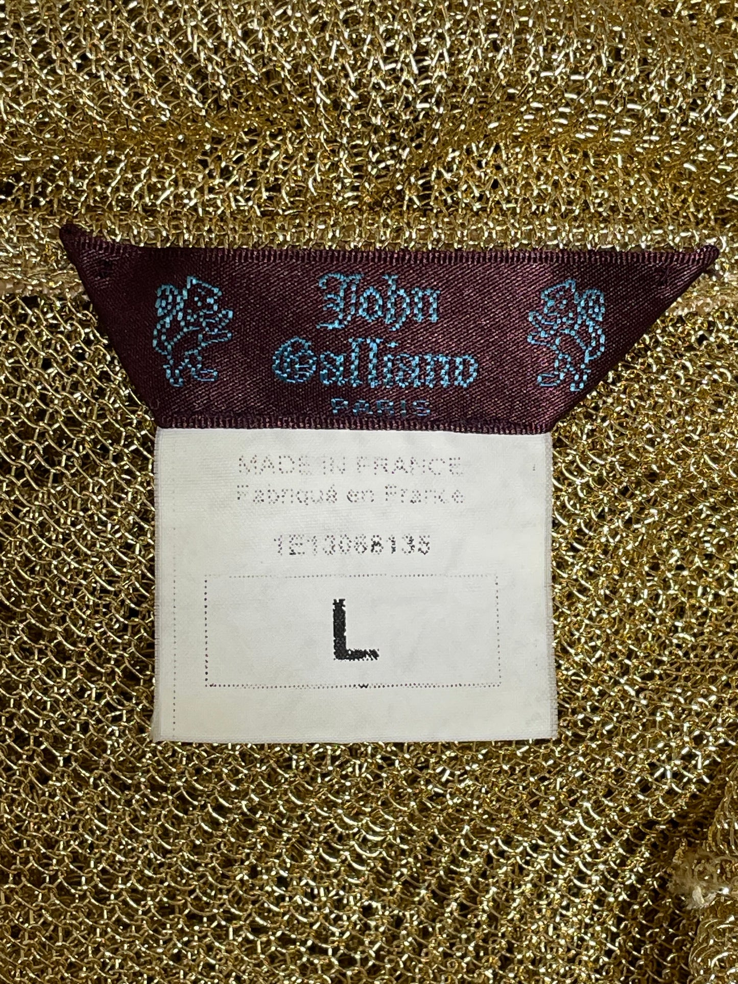 S/S 2001 John Galliano Sheer Gold Knit Faux Chainmail Asymmetrical Bodycon Dress