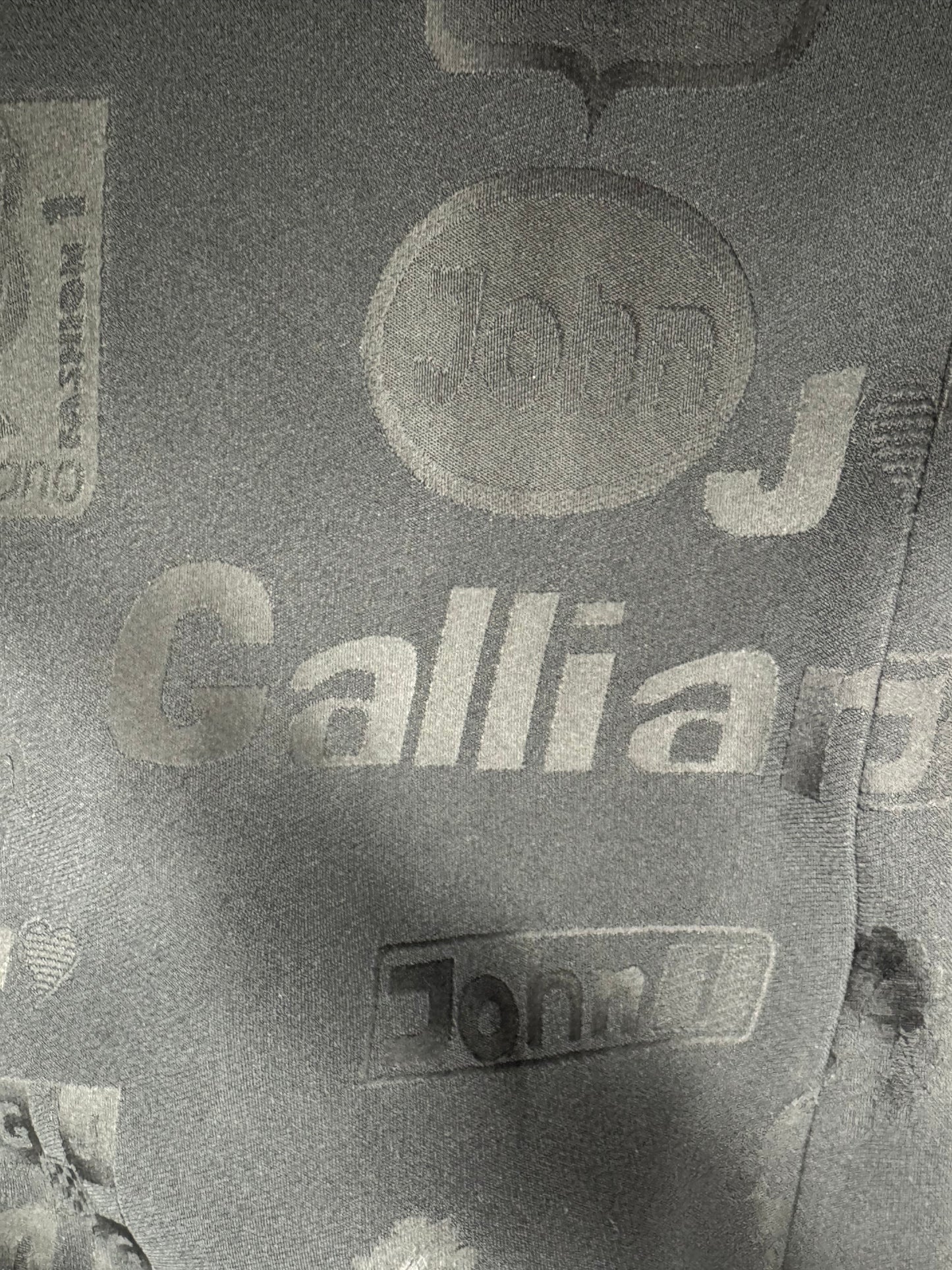 S/S 2001 John Galliano Black Formula One Car Racing Logo Print Extra Long Maxi Dress w High Slit