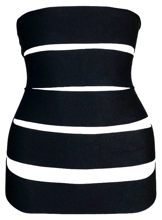 S/S 2001 Yves Saint Laurent by Tom Ford Runway Bandage Black Bandage Strappy Strapless Cropped Top Belt