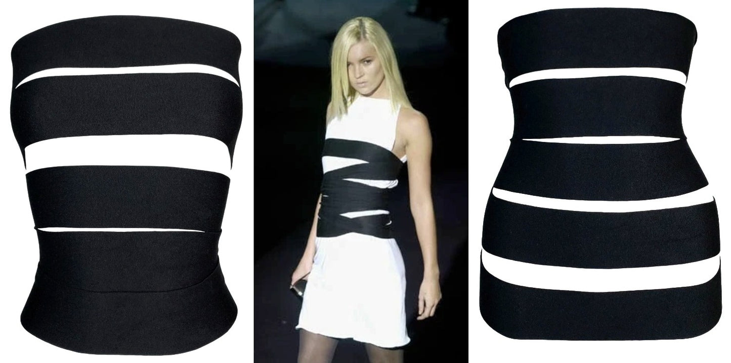 S/S 2001 Yves Saint Laurent by Tom Ford Runway Bandage Black Bandage Strappy Strapless Cropped Top Belt
