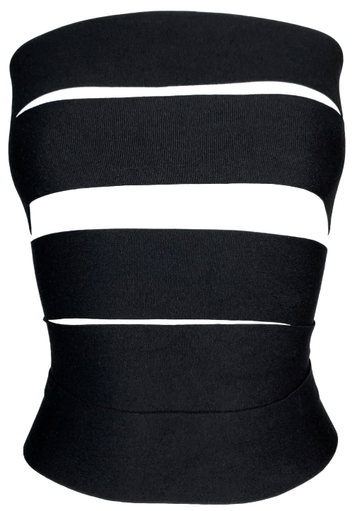S/S 2001 Yves Saint Laurent by Tom Ford Runway Bandage Black Bandage Strappy Strapless Cropped Top Belt
