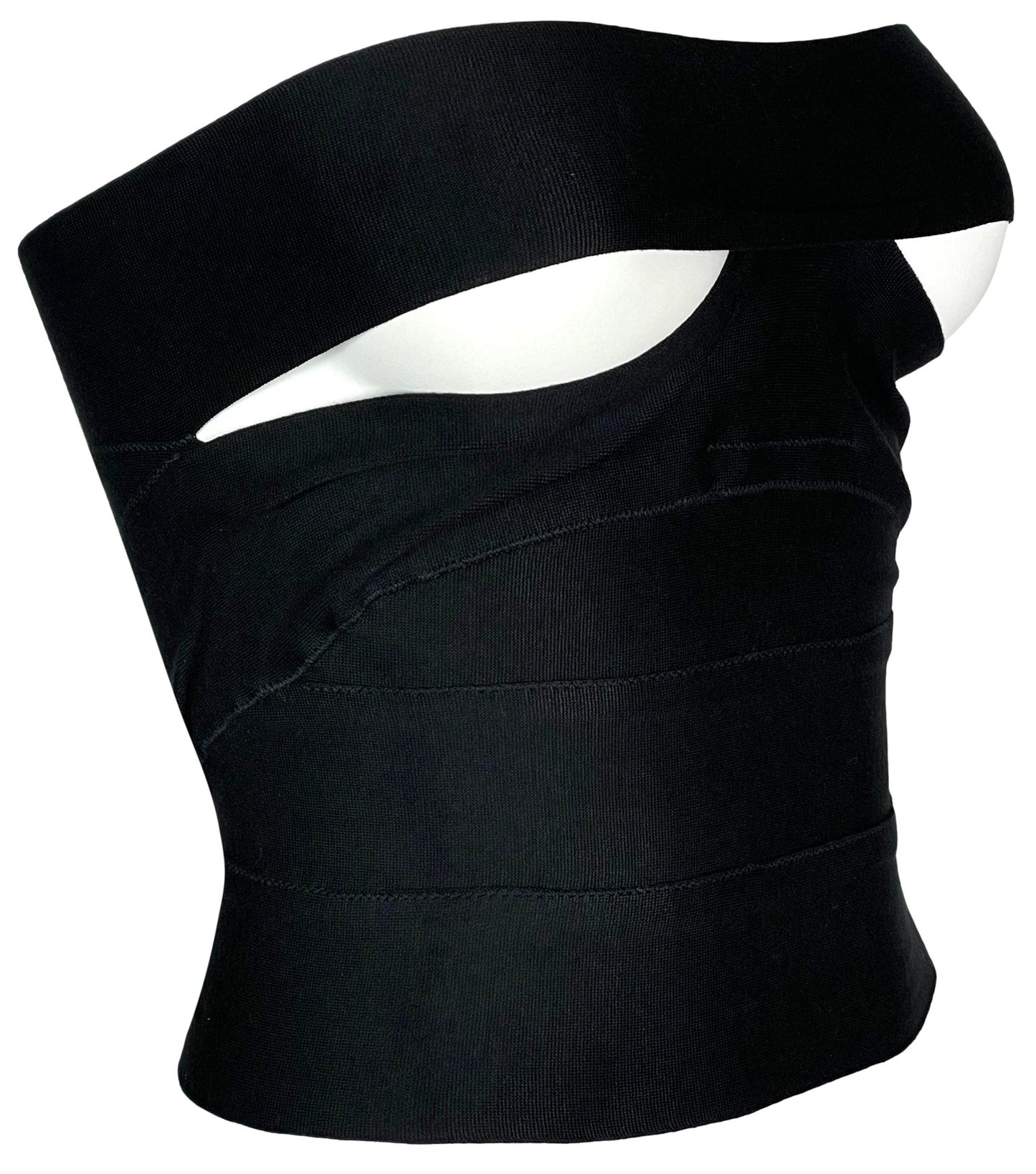 S/S 2001 Yves Saint Laurent by Tom Ford Black Cut-Out Bandage Strapless Crop Top
