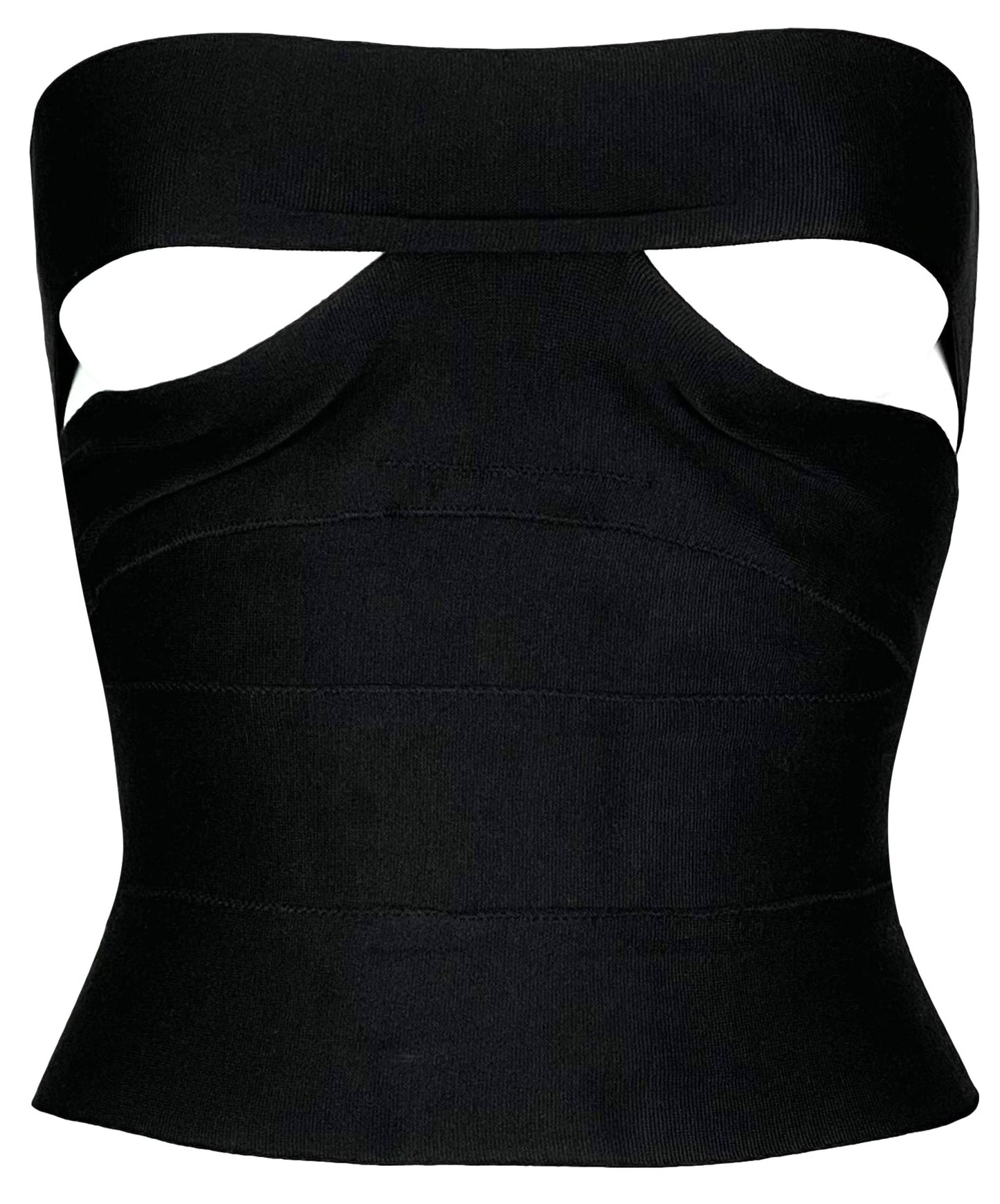 S/S 2001 Yves Saint Laurent by Tom Ford Black Cut-Out Bandage Strapless Crop Top