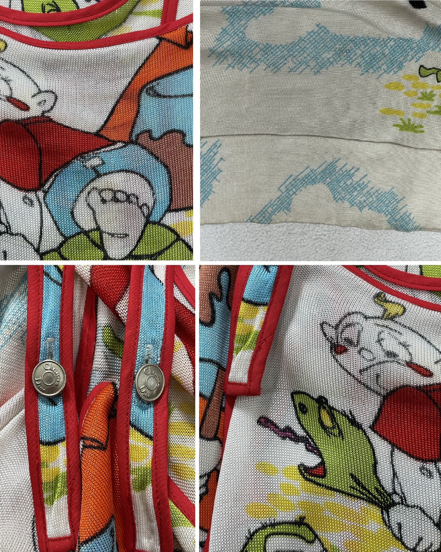 S/S 2002 Christian Dior x John Galliano RARE Rainbow Cartoon Print Baggy Hooded Jacket & Suspender Maxi Dress