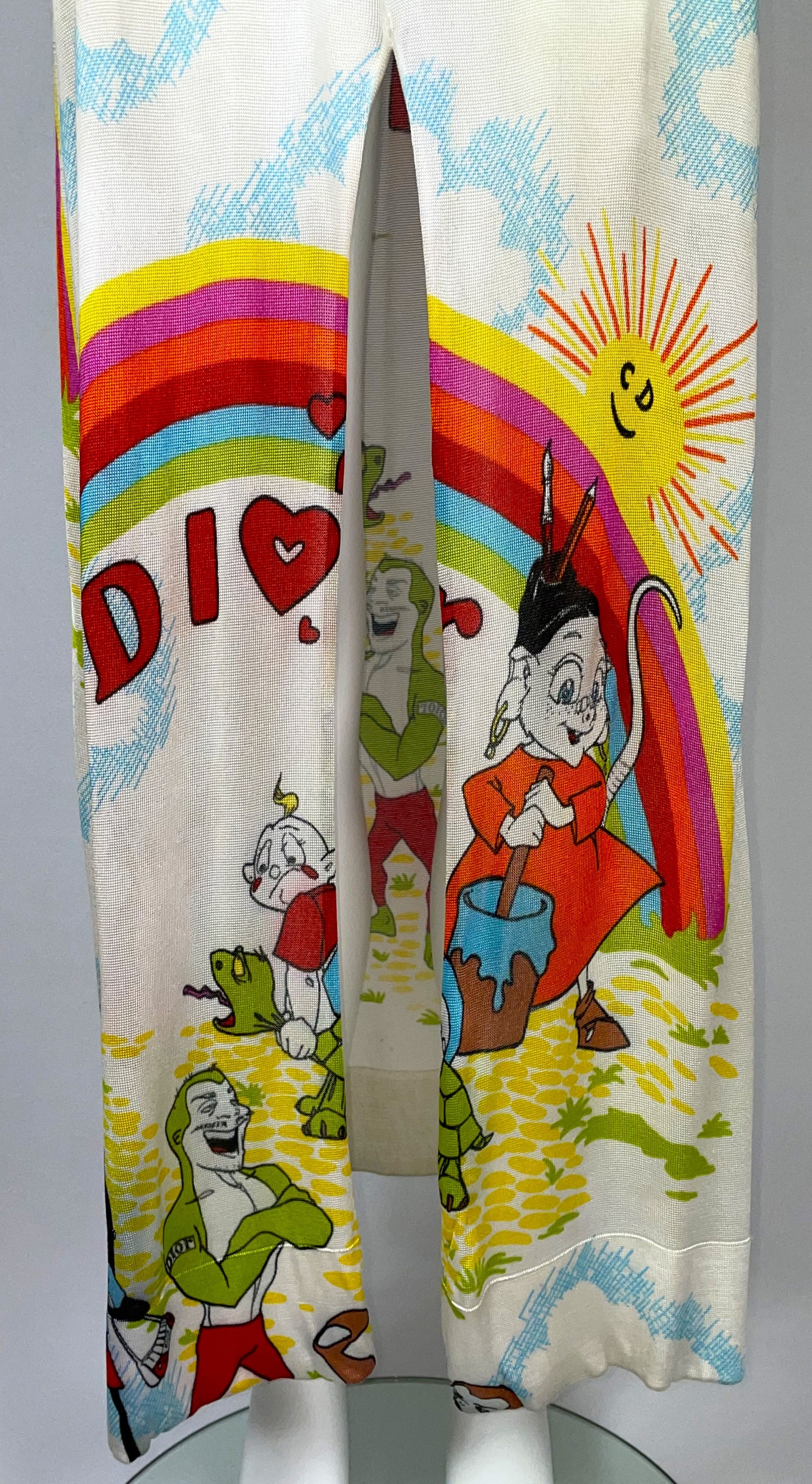 2002 Christian Dior by John Galliano EXTREMELY RARE Cartoon Print Suspender High Slit Maxi Dress
