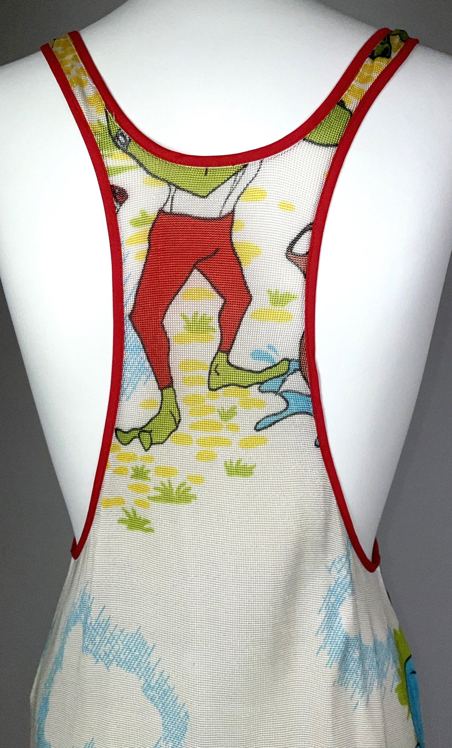 2002 Christian Dior by John Galliano EXTREMELY RARE Cartoon Print Suspender High Slit Maxi Dress