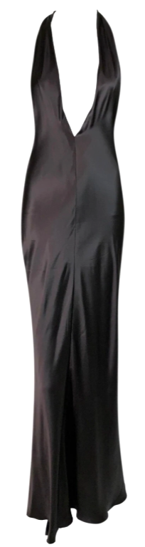 F/W 2002 Dolce & Gabbana Old Hollywood 1940's Style Brown Liquid Satin Plunging Mermaid Halter Gown Dress