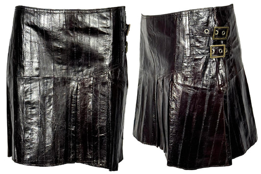 F/W 2002 Christian Dior by John Galliano Brown Eel Skin Pleated School Girl Mini Skirt