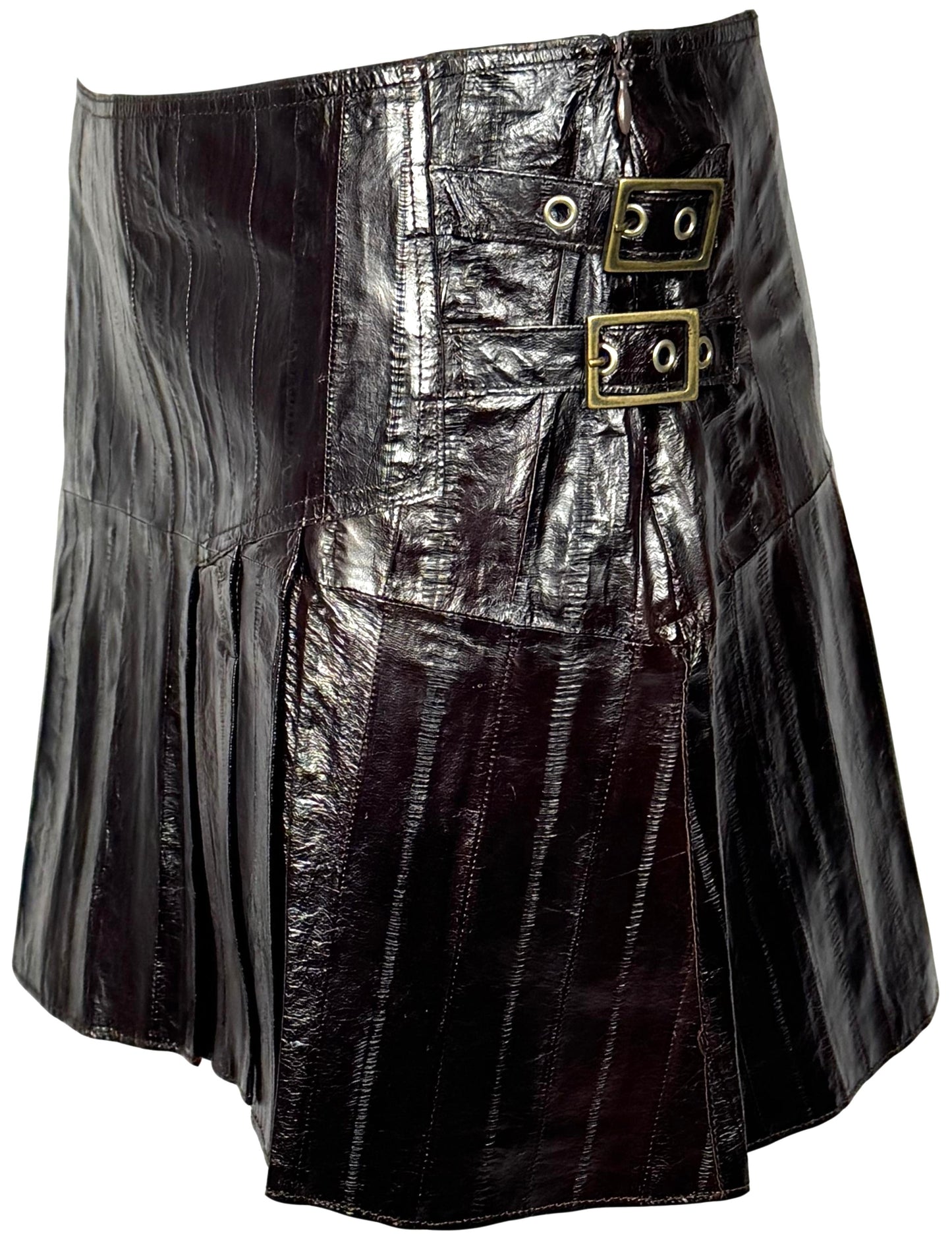 F/W 2002 Christian Dior by John Galliano Brown Eel Skin Pleated School Girl Mini Skirt