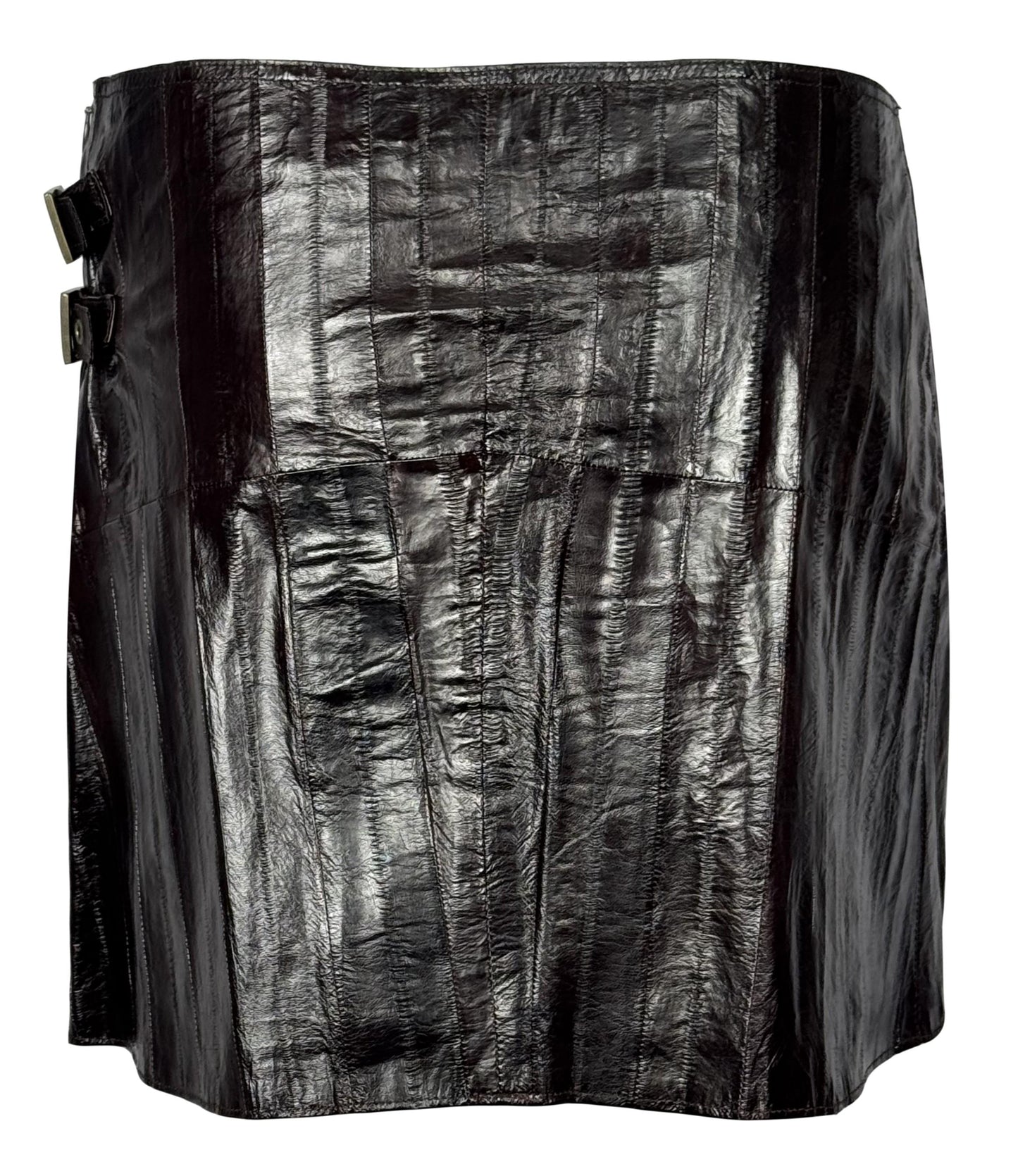 F/W 2002 Christian Dior by John Galliano Brown Eel Skin Pleated School Girl Mini Skirt