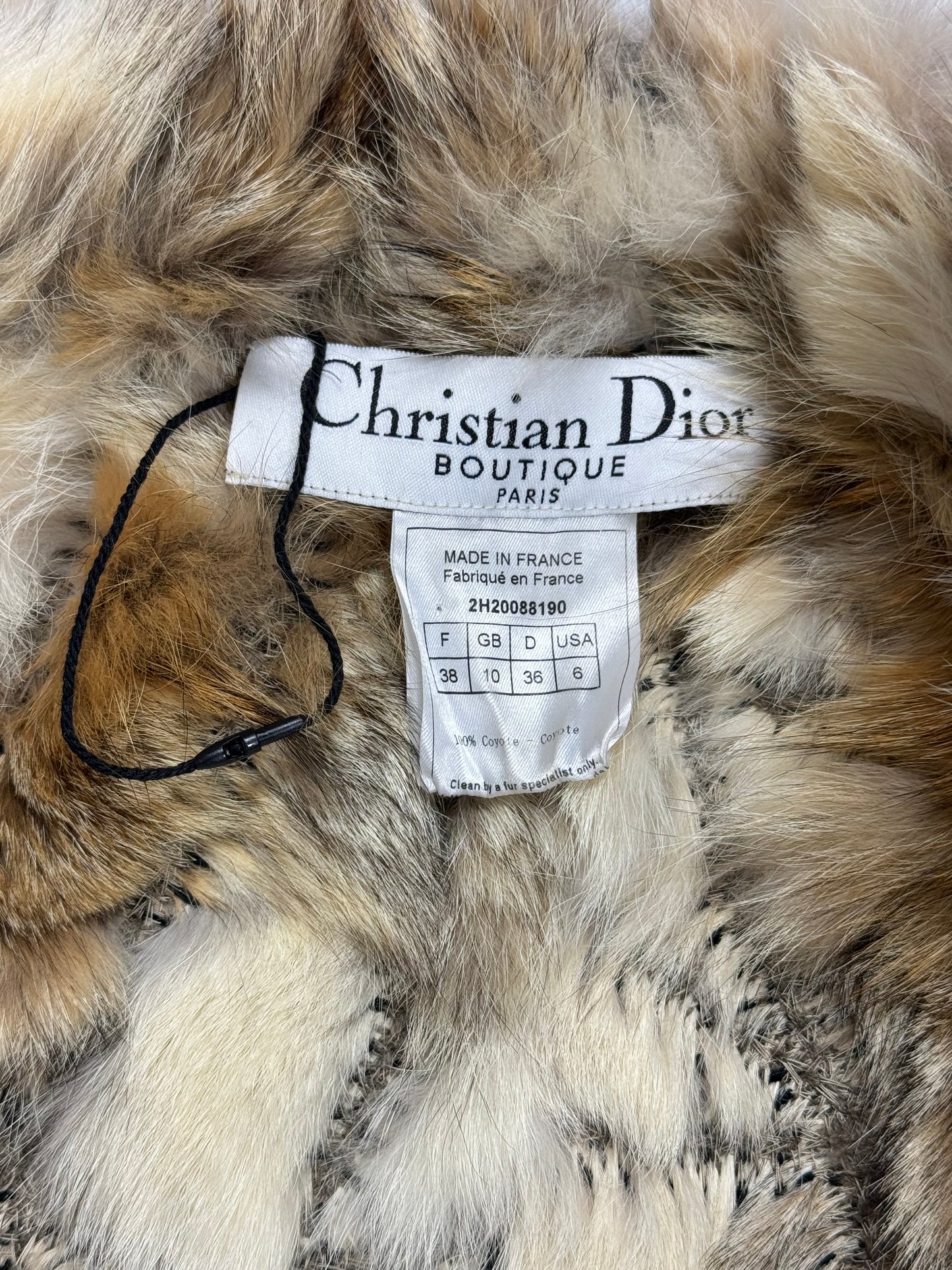 F/W 2002 Christian Dior by John Galliano Runway Hand Made Coyote Fur & Leather Red & Yellow Whipstitch Long Coat Jacket