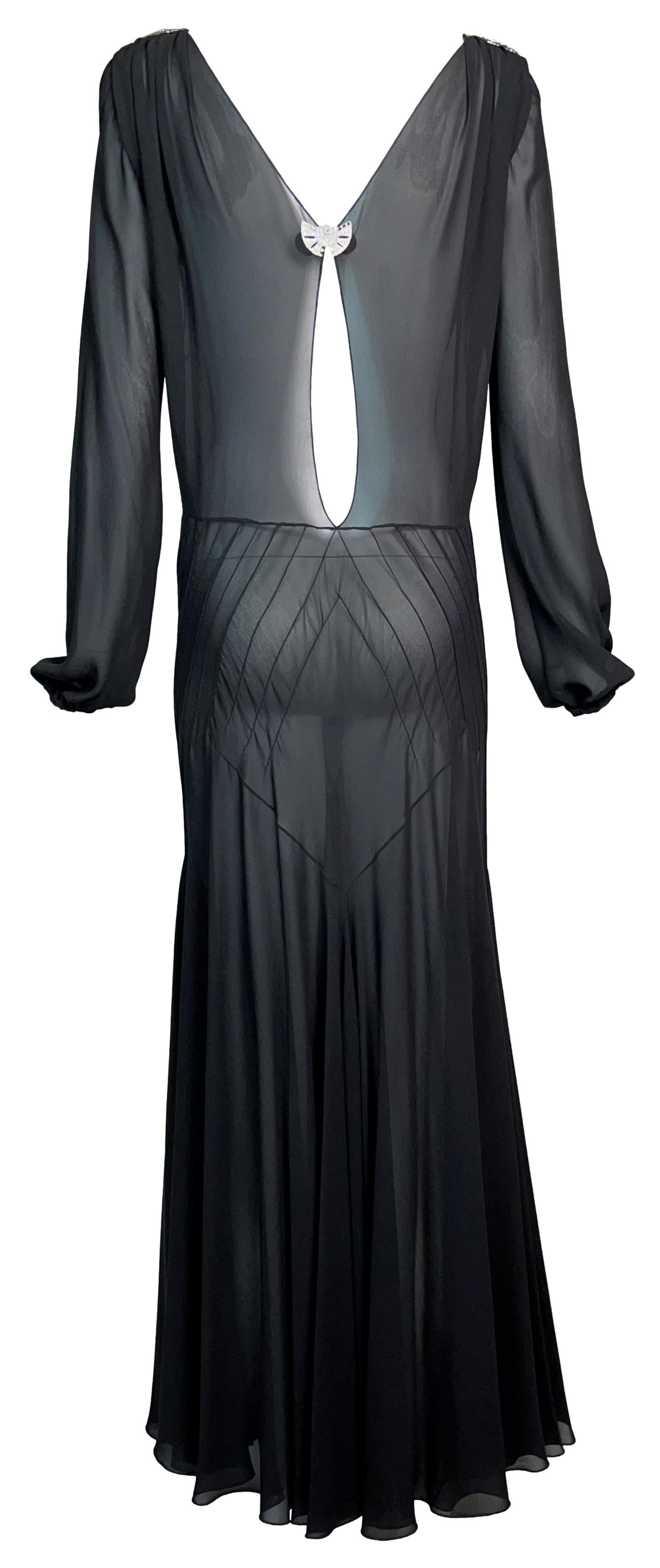 F/W 2002 Christian Dior by John Galliano Sheer Black Silk 1920's Style Plunging Dress