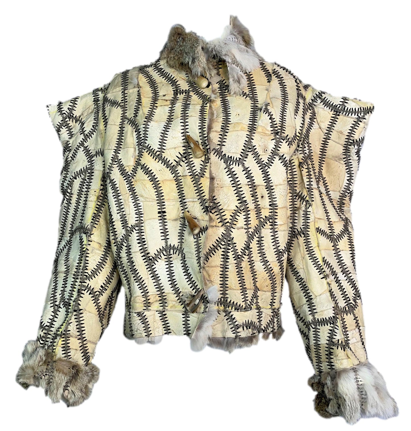 F/W 2002 Christian Dior by John Galliano Runway Coyote Fur Whipstitch Handmade Leather Jacket Coat