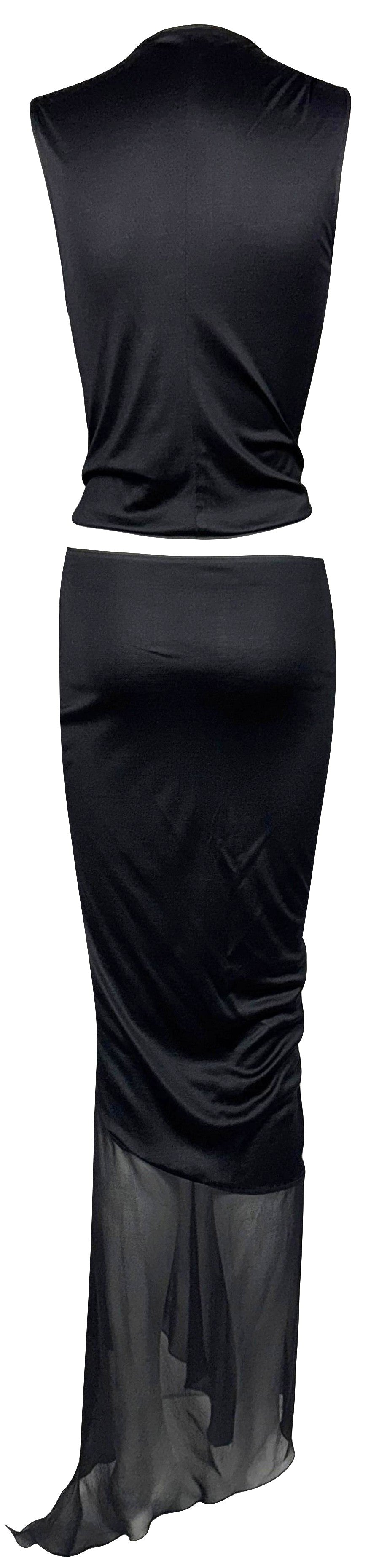 F/W 2002 Emanuel Ungaro Runway Plunging Black Cut-out Ruffle High Slit Maxi Dress