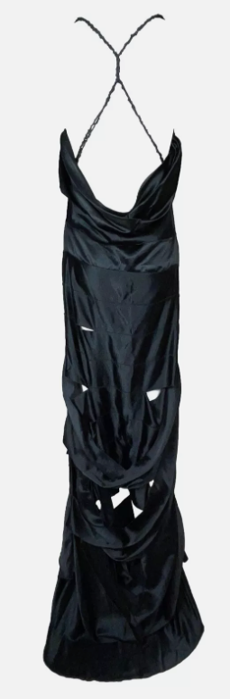 F/W 2002 Gucci by Tom Ford Runway Black Cut-Out Ribbon Gown Maxi Dress 40
