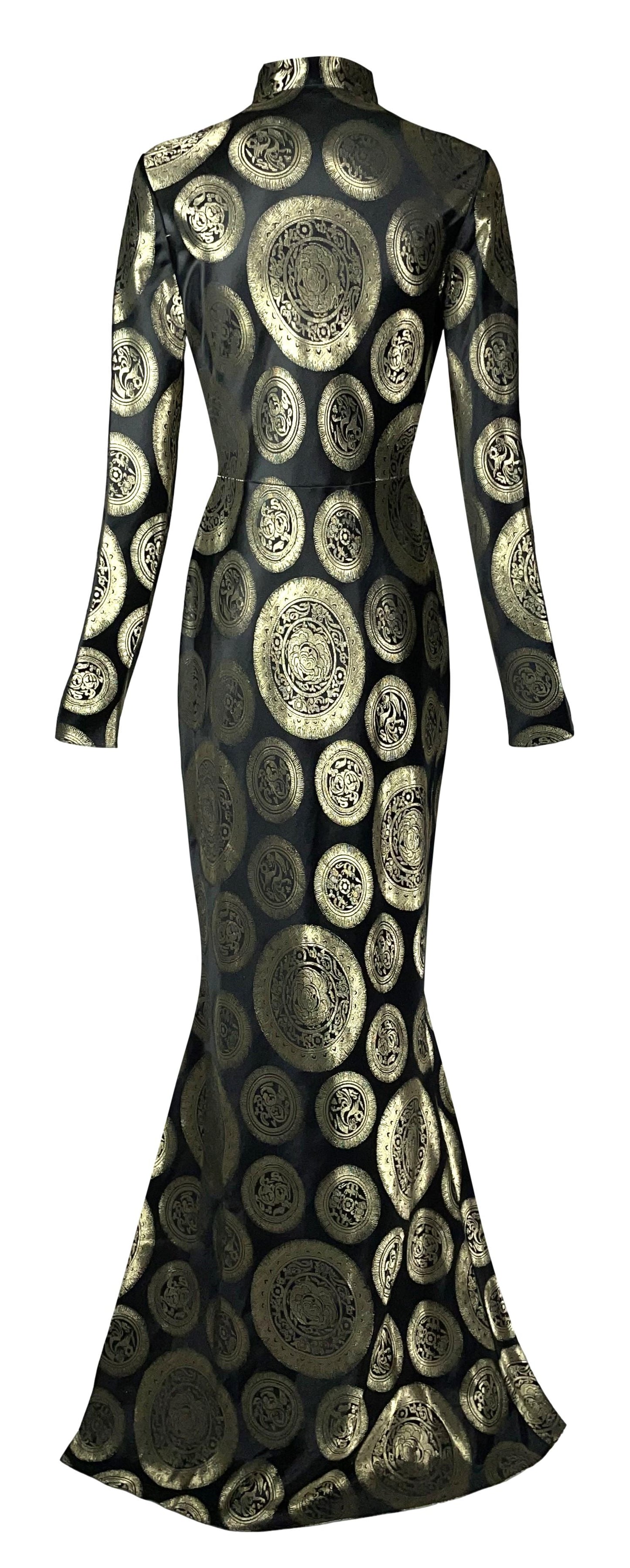 F/W 2002 John Galliano Cheongsam Chinoiserie Black & Gold Mermaid Gown Dress