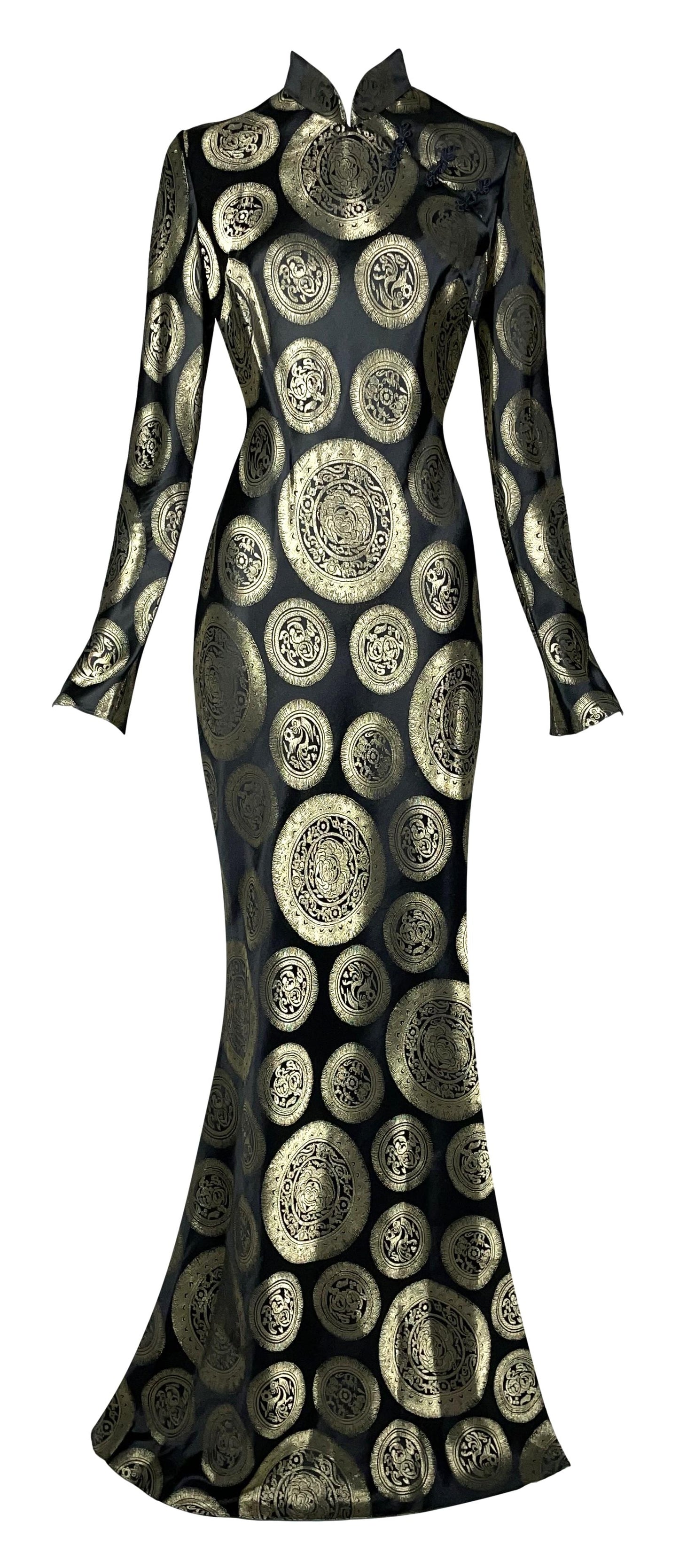 F/W 2002 John Galliano Cheongsam Chinoiserie Black & Gold Mermaid Gown Dress