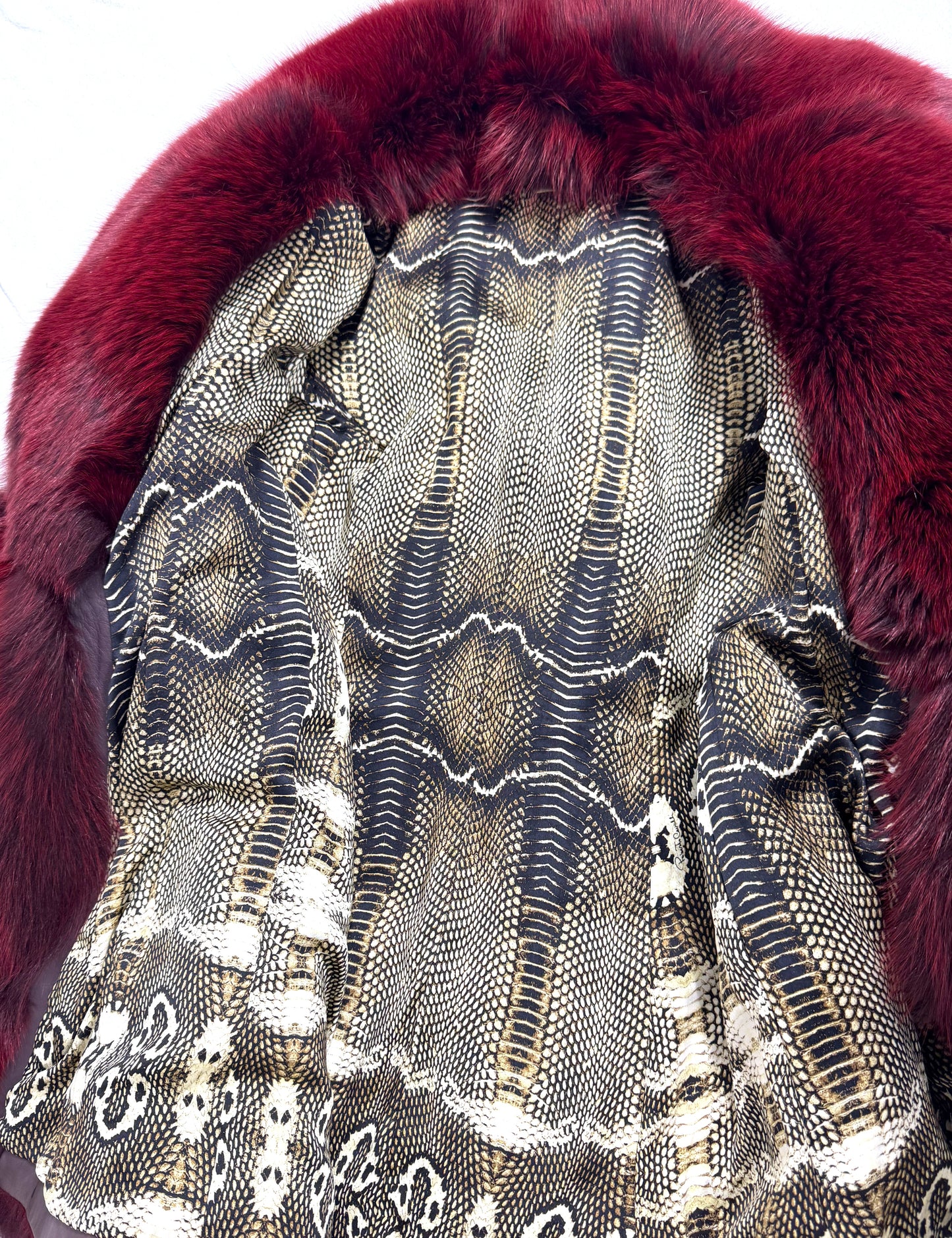 F/W 2002 Roberto Cavalli Red Fox Fur Chubby Jacket Coat w Python Snakeskin