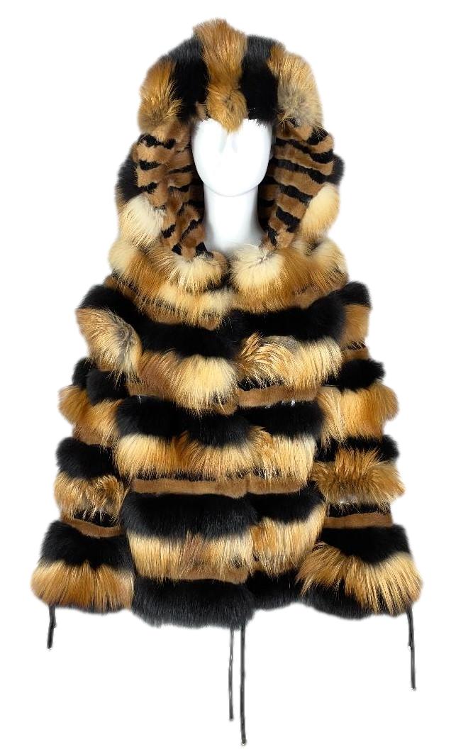 F/W 2002 Roberto Cavalli Runway Hooded Mink & Fox Fur Coat Jacket