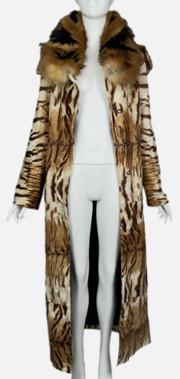 F/W 2002 Roberto Cavalli Runway Tiger Print Pony Fur and Fox Fur Long Coat