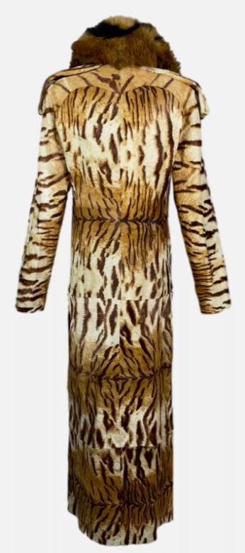 F/W 2002 Roberto Cavalli Runway Tiger Print Pony Fur and Fox Fur Long Coat
