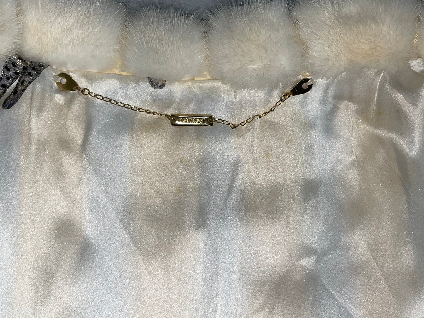 F/W 2002 Roberto Cavalli Runway Ivory Mink Fur High Collar Vest Dress Coat