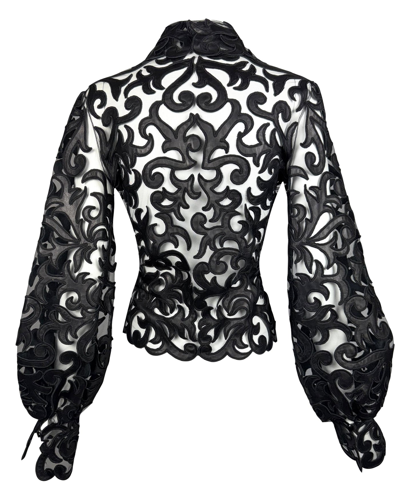 F/W 2002 Valentino Runway Plunging Sheer Black Mesh & Leather Top Jacket