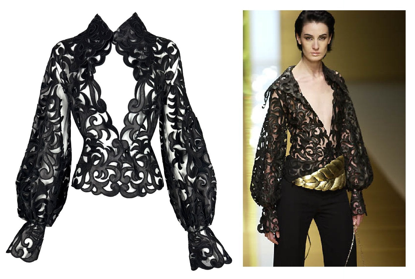 F/W 2002 Valentino Runway Plunging Sheer Black Mesh & Leather Top Jacket